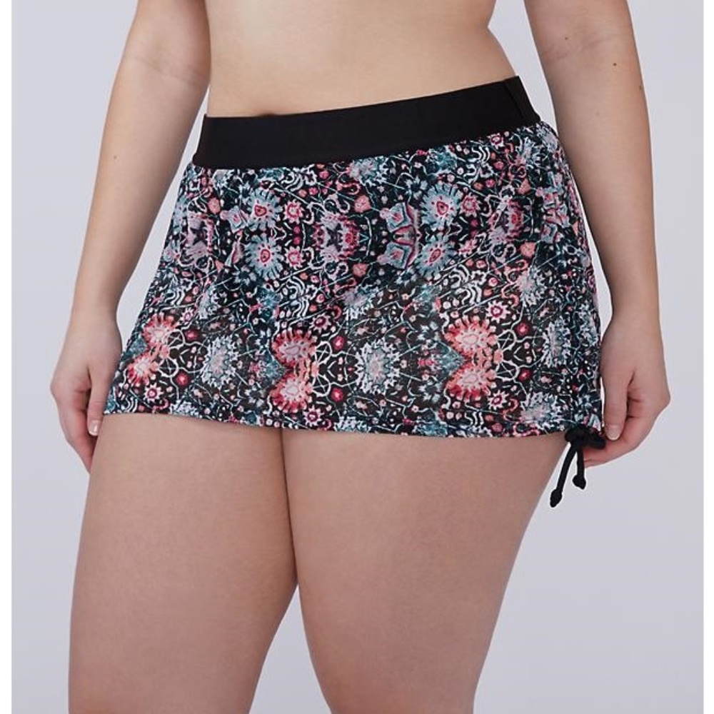 Size 26 Cacique Floral Mesh Drawatring Swim Skirt